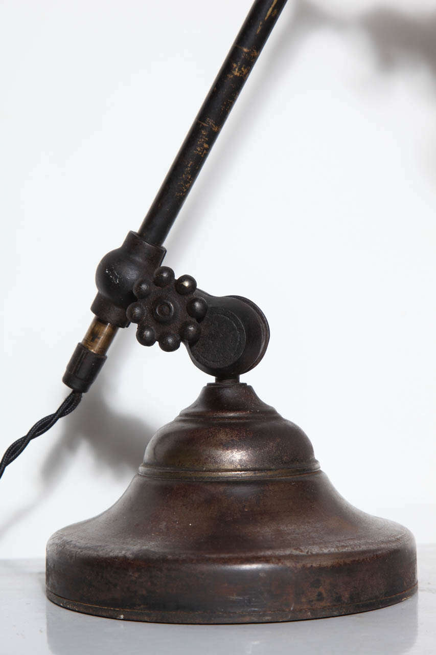 O. C. White Brass & Iron Adjustable Table Lamp with Mercury Glass Shade, C. 1900 In Good Condition In Bainbridge, NY