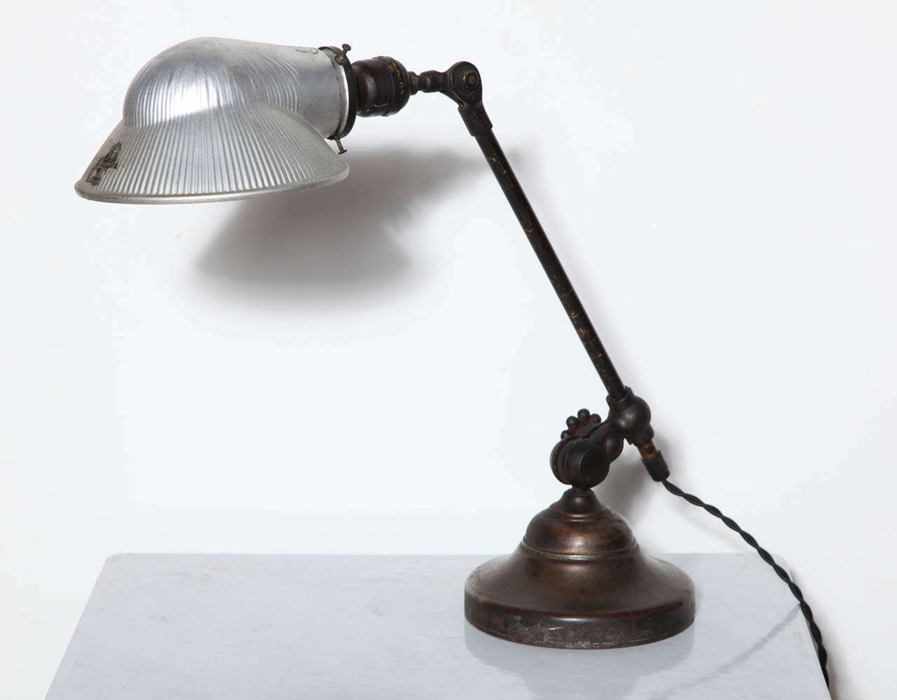 O. C. White Brass & Iron Adjustable Table Lamp with Mercury Glass Shade, C. 1900 For Sale 3