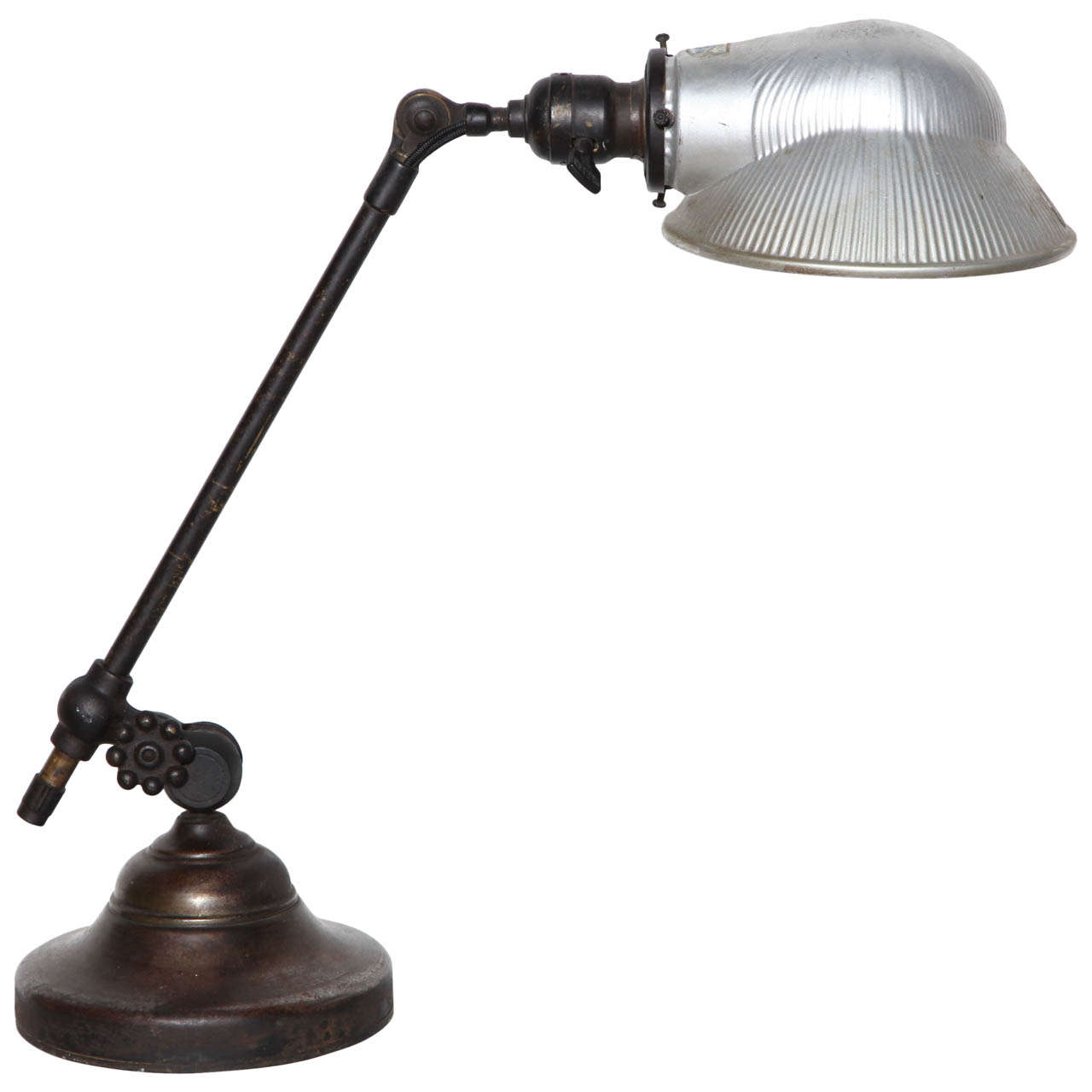 O. C. White Brass & Iron Adjustable Table Lamp with Mercury Glass Shade, C. 1900