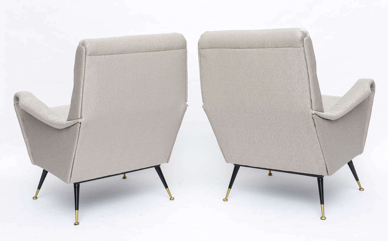Pair of Italian Brass Enameled and Upholstered Armchairs, Style Carlo de Carli 1