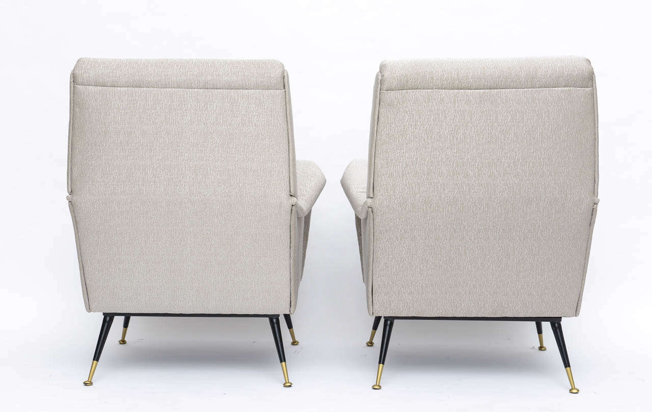 Pair of Italian Brass Enameled and Upholstered Armchairs, Style Carlo de Carli 2