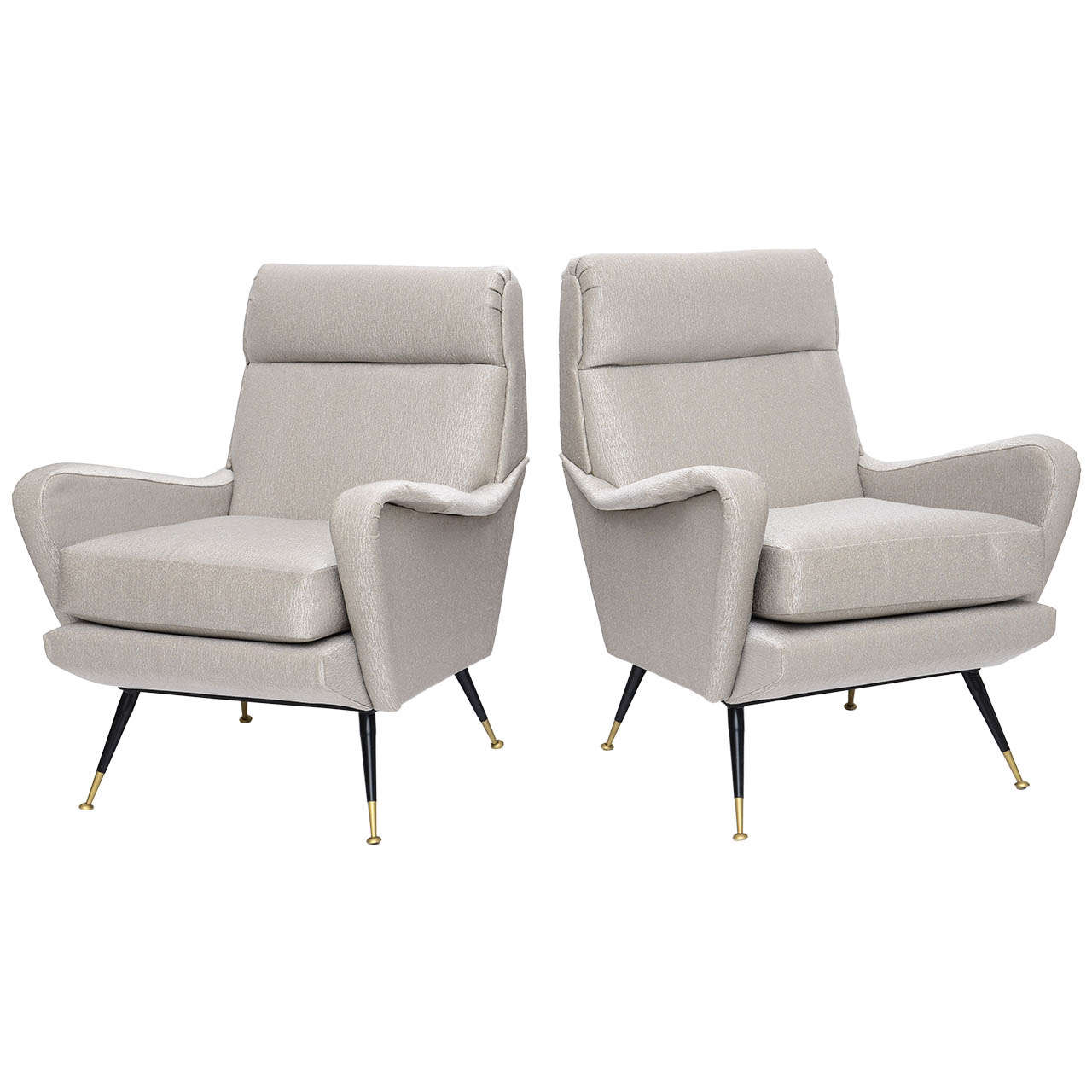 Pair of Italian Brass Enameled and Upholstered Armchairs, Style Carlo de Carli