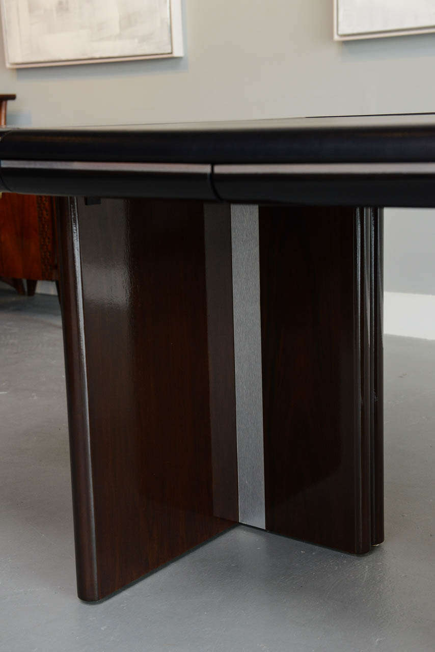 Leather Hans Von Klier Ebony de Macassar and Polished Chrome Desk, Skipper, Italy For Sale