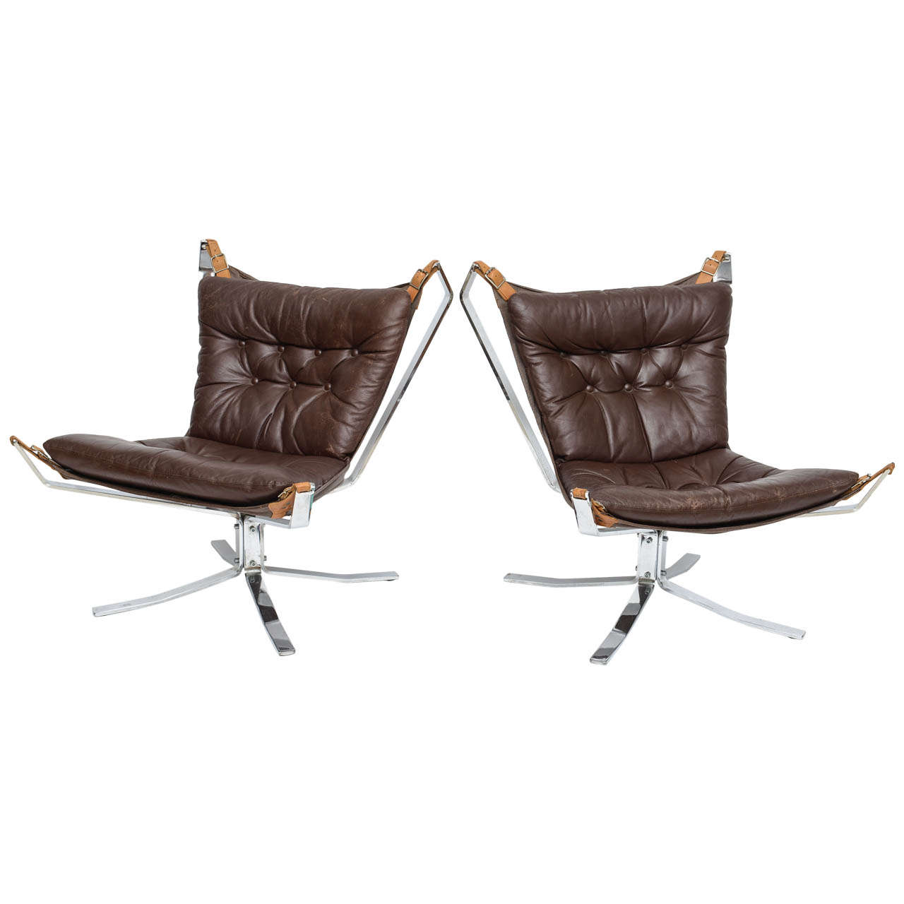 A Pair of Sigurd Resell Chrome and Leather Falcon Chairs, Finland