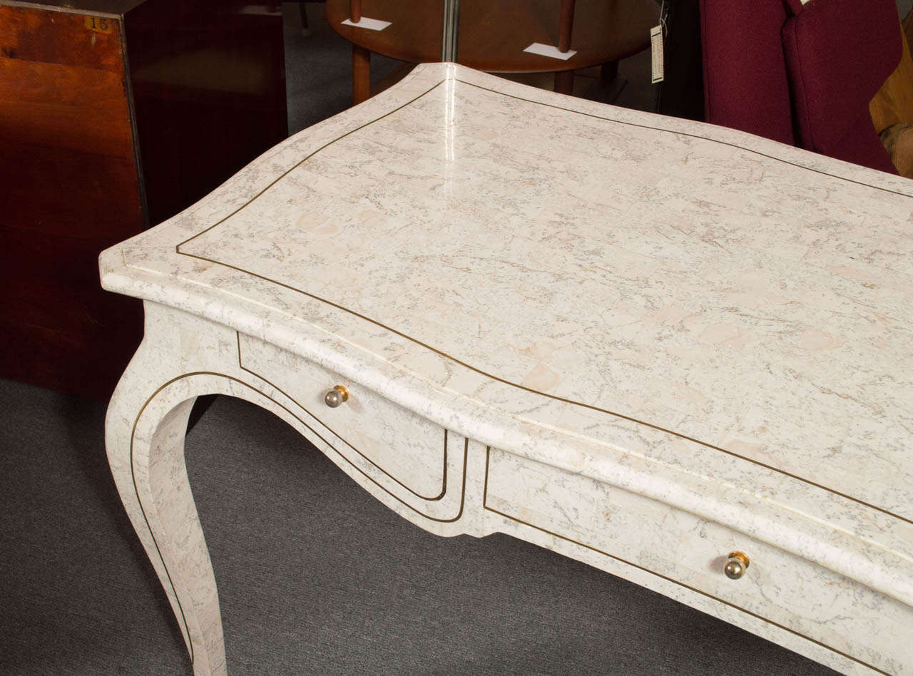 French Style Bureau Plat In Tesselated Stone by Maitland Smith In Good Condition In San Francisco, CA