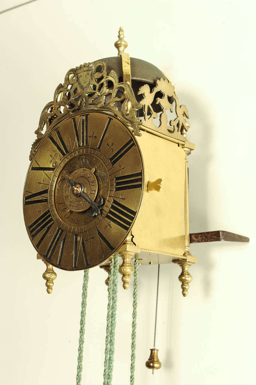 Baroque Early Small French Lantern Timepiece with Alarm, Le Doux A Paris, circa 1730 For Sale