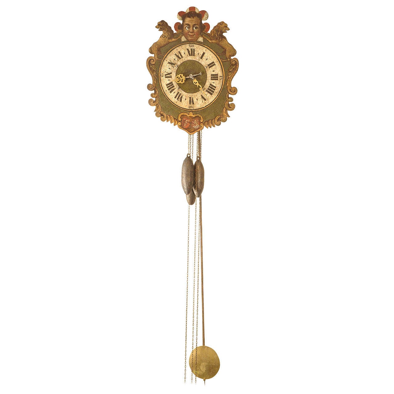A South German Iron Quarter Striking Wall Clock with Eyes Automaton, circa 1750