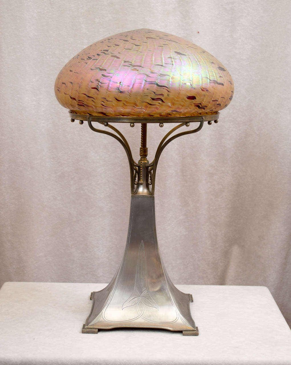 Silvered Art Nouveau Table Lamp, Austrian Glass