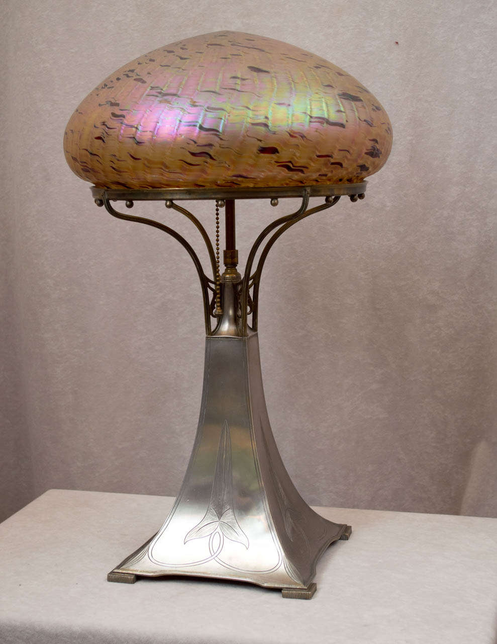 Art Nouveau Table Lamp, Austrian Glass In Excellent Condition In Petaluma, CA