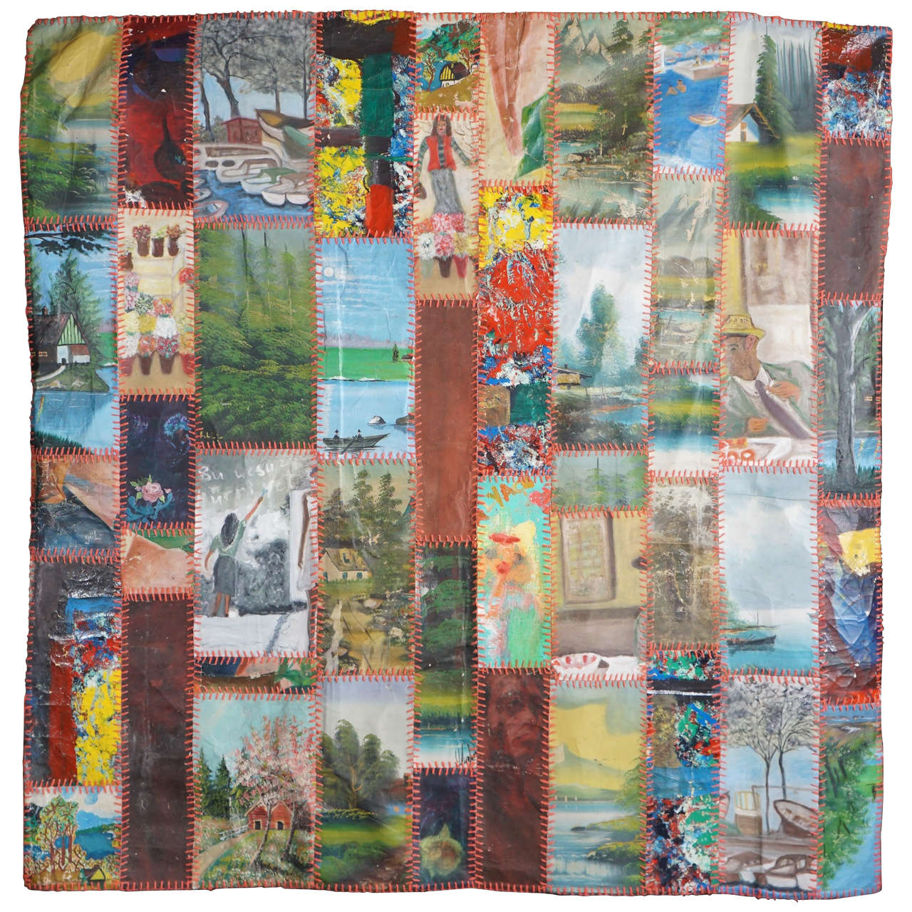 Quilted Painting Assemblage For Sale
