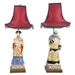 Mid-Century Italian Ceramic Chinoiserie Lamps by Palazzolo