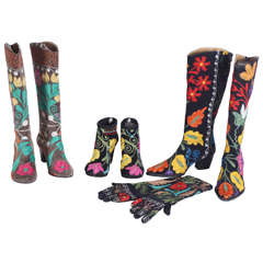 Suzani Boots and Gloves: Embroidered Silk on Italian Leather with Leather Soles
