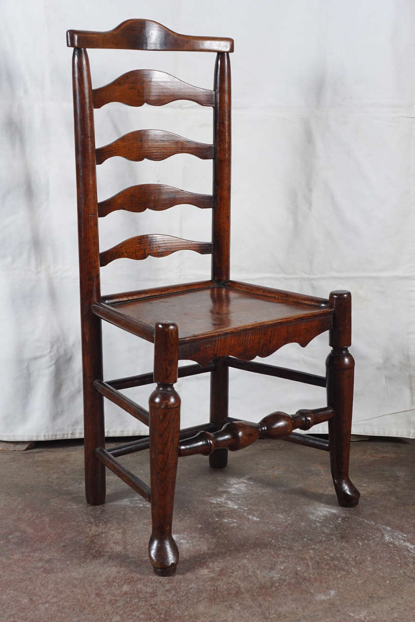 American Colonial Set of Six 19th Century Oak, Ladder-Back Chairs
