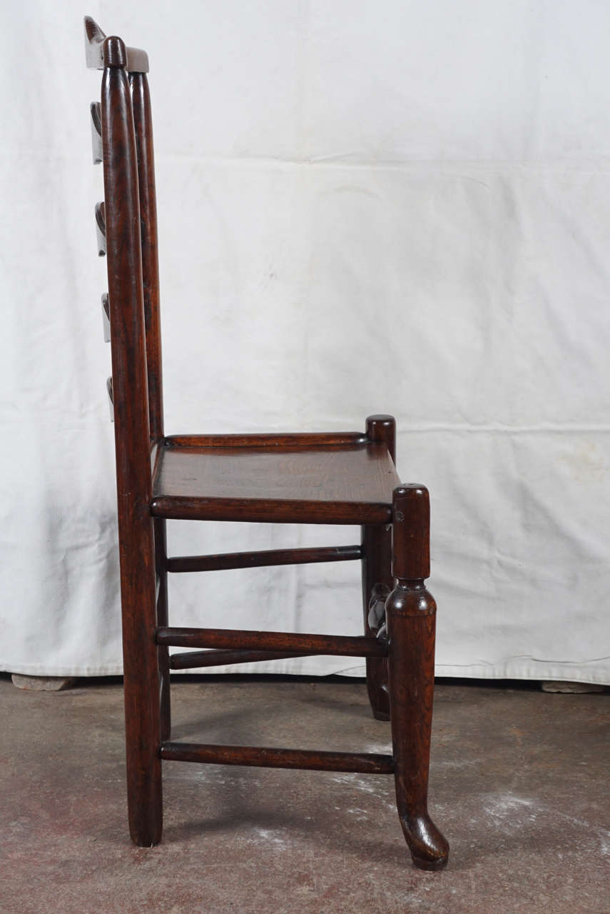 American Set of Six 19th Century Oak, Ladder-Back Chairs