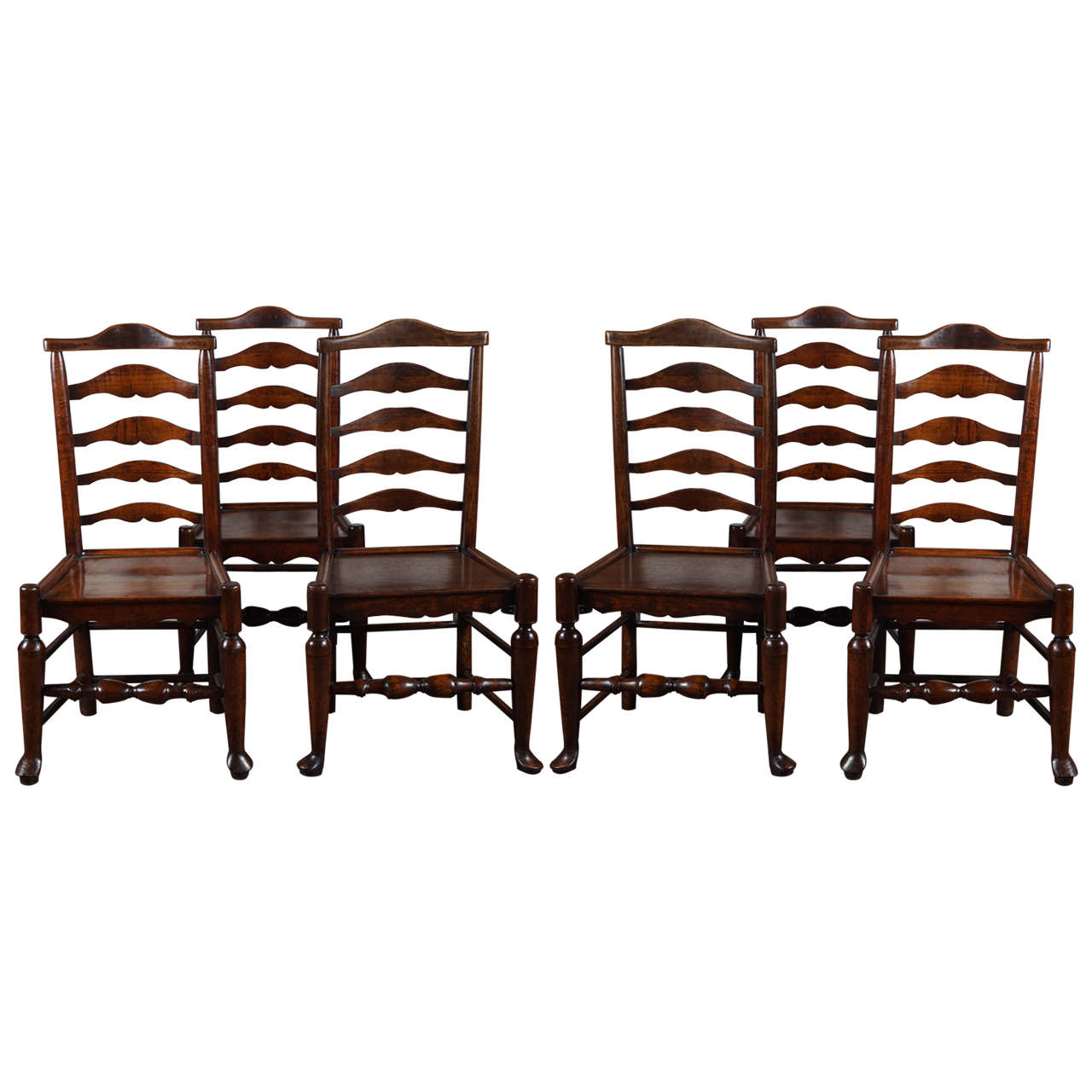 Set of Six 19th Century Oak, Ladder-Back Chairs
