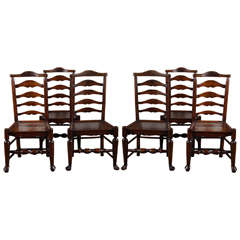 Set of Six 19th Century Oak, Ladder-Back Chairs