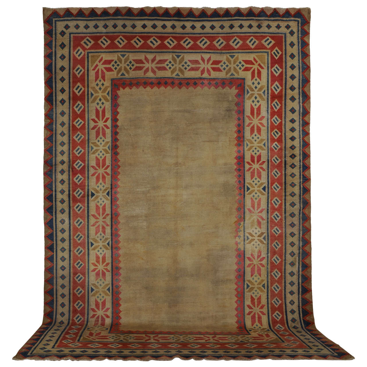 Rare tapis tibétain ancien à champ ouvert de la taille d'une pièce
