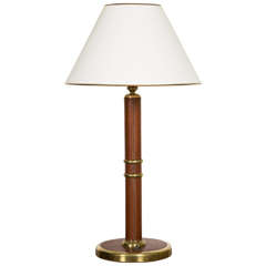 Jacques Adnet 1950s Brown Hand-Stitched Leather Table Lamp 9