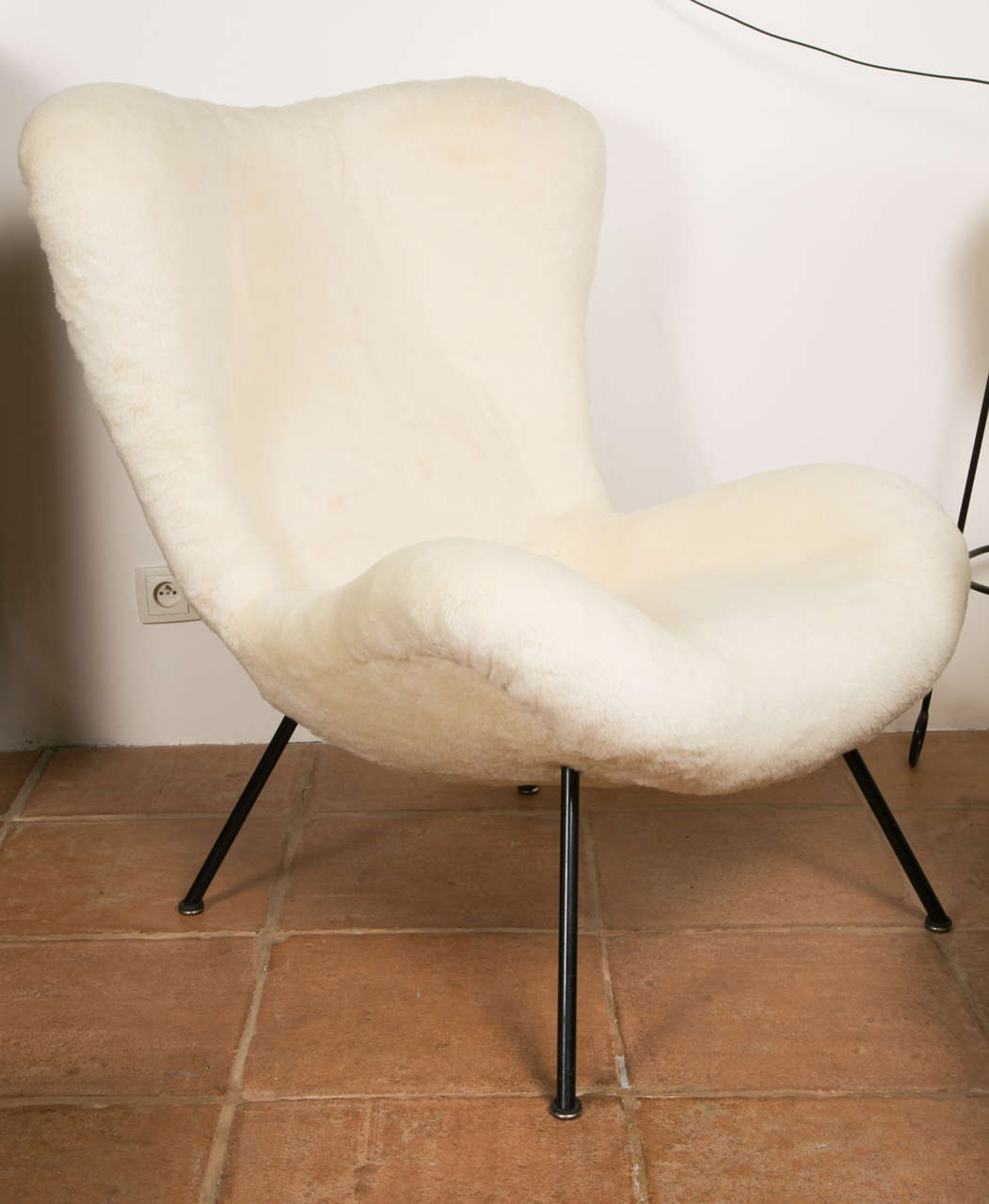 German Fritz Neth Pair of Chairs Newly Covered in Raw White Wool Teddy Bear Cloth For Sale