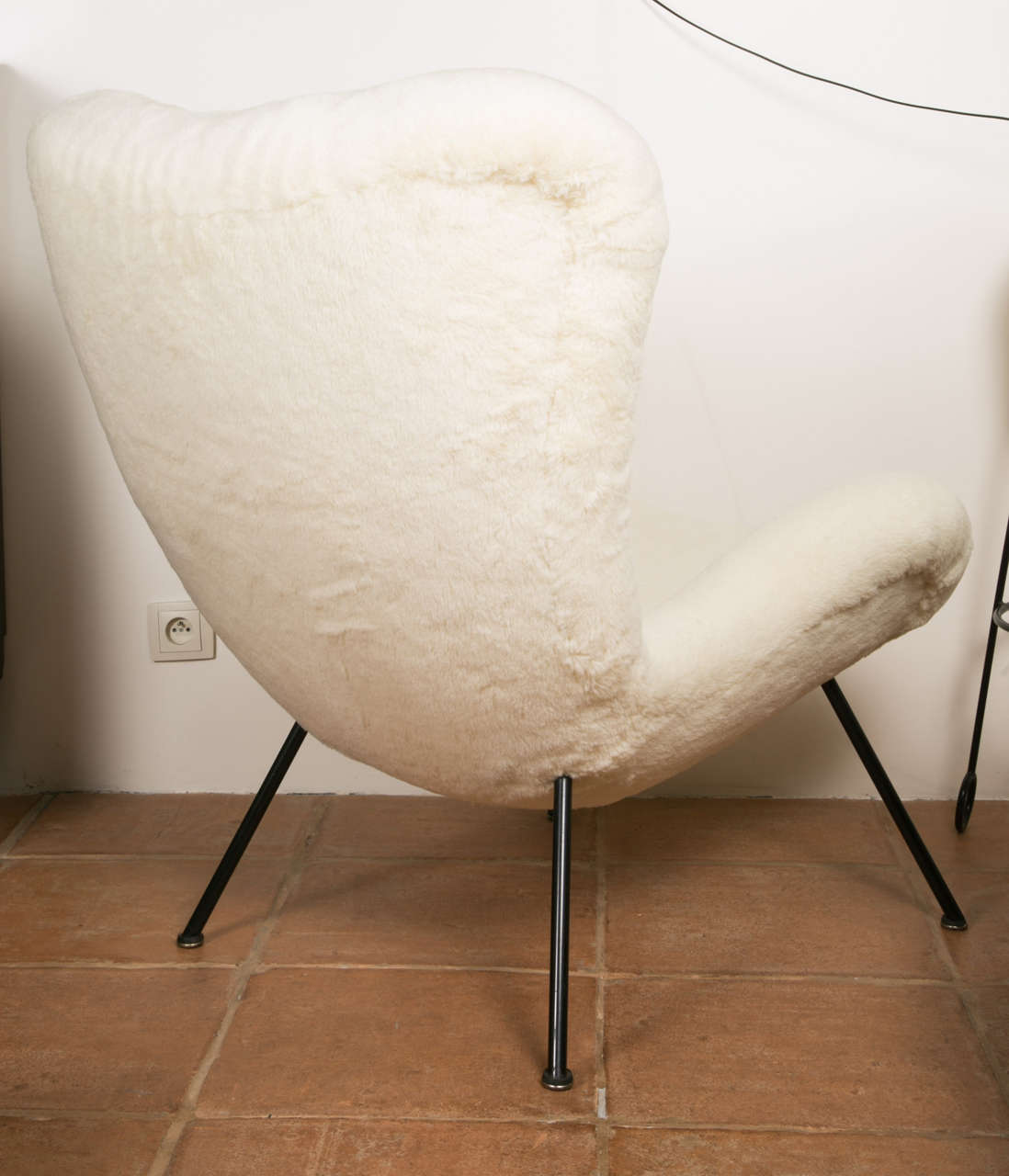 Mid-20th Century Fritz Neth Pair of Chairs Newly Covered in Raw White Wool Teddy Bear Cloth For Sale