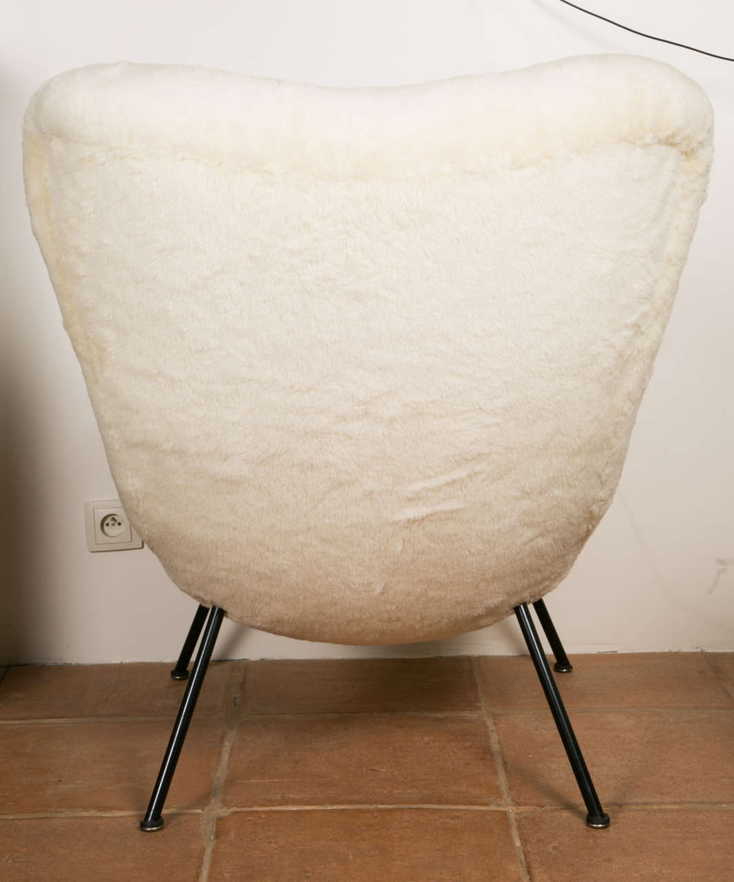 Fritz Neth Pair of Chairs Newly Covered in Raw White Wool Teddy Bear Cloth For Sale 1