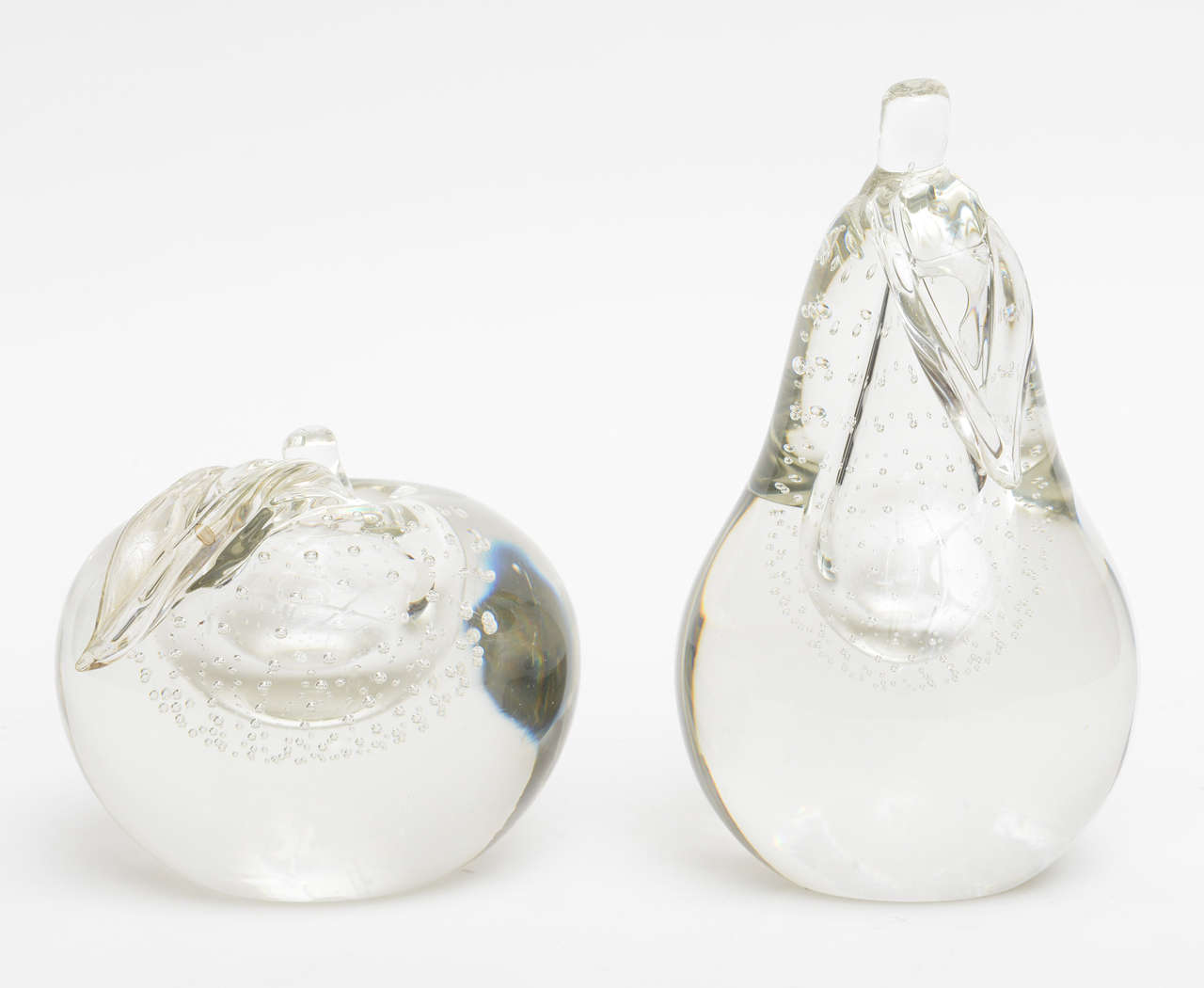 Pair of oversized and heavy Italian Murano apple and pear bookends signed Cenedese.
Clear with bubble inclusions.