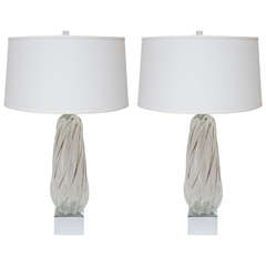 Pair of 1960s Clear, Swirled Murano Glass Lamps