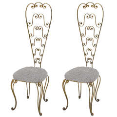 Pair of Gilt Iron Tall Back Chairs by Pier Luigi Colli