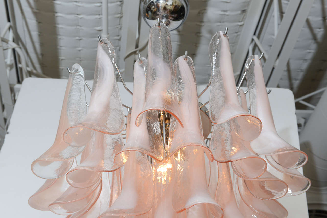Hand-Crafted Pink Mazzega Petal Chandelier