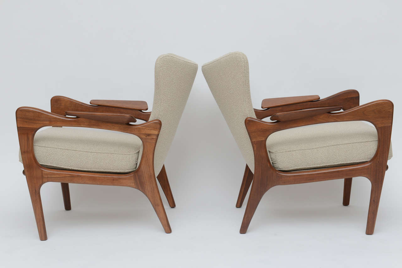 Bouclé Pair of Adrian Pearsall Wing Chairs
