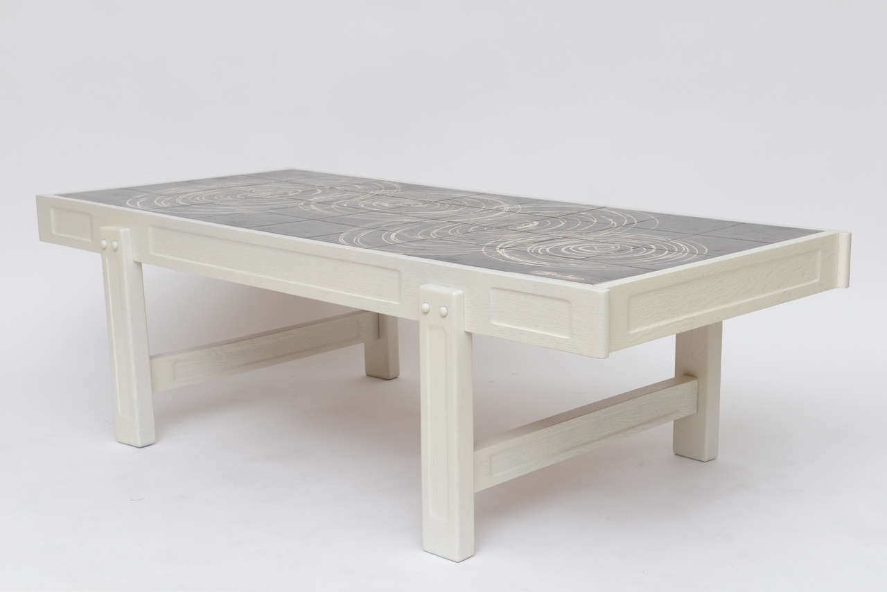 Mid-20th Century Oak and Tile Coffee Table by Juliette Belarti