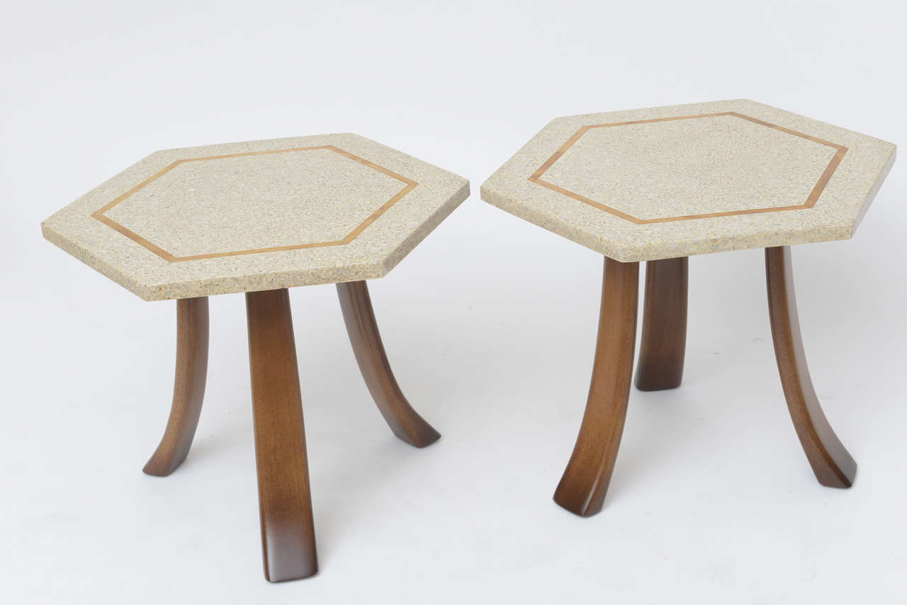 Brass Pair of Terrazzo Side Tables by Harvey Probber