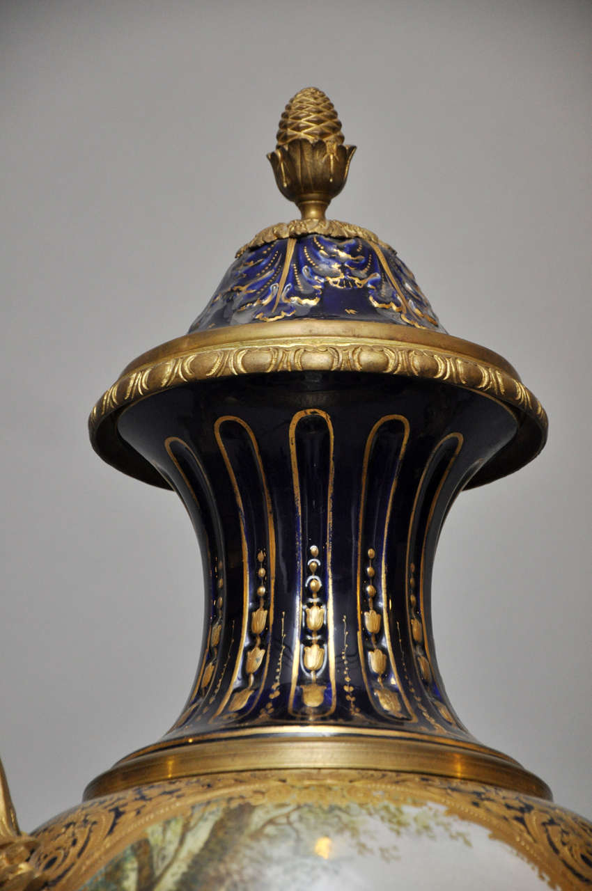 19th Century Sèvres Cobalt Blue and Gilt Bronze Palace Urn, Paris, 1850 For Sale