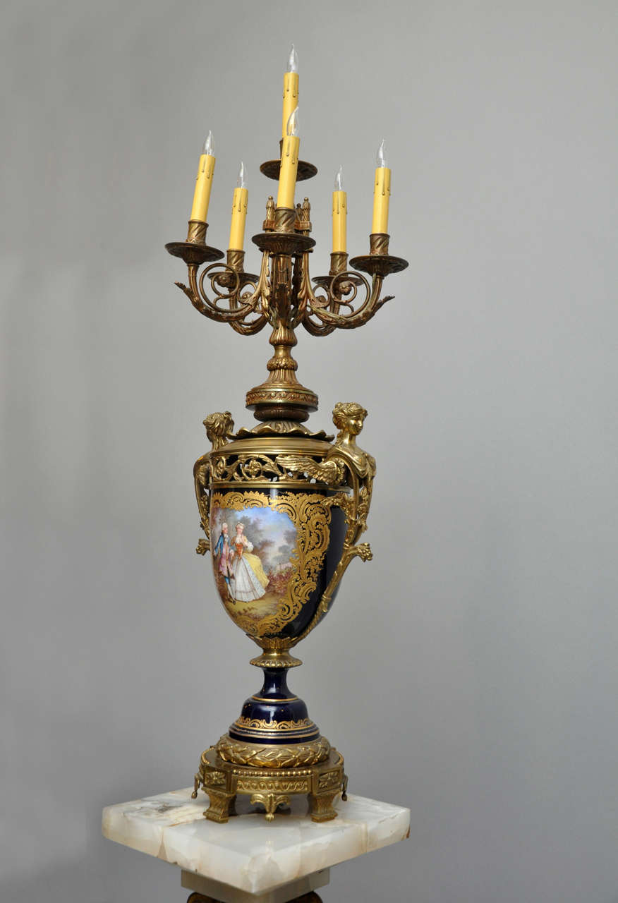 Monumental Sèvres Style Cobalt Blue Urn Table Lamp, France, 1880 In Excellent Condition For Sale In Chicago, IL