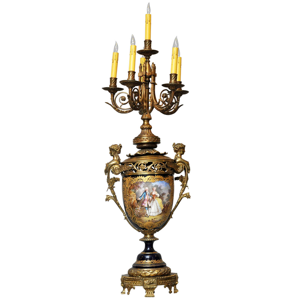 Monumental Sèvres Style Cobalt Blue Urn Table Lamp, France, 1880 For Sale