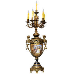 Monumental French Sèvres Cobalt Blue Porcelain Bronze Urn Candelabra Table Lamp 9
