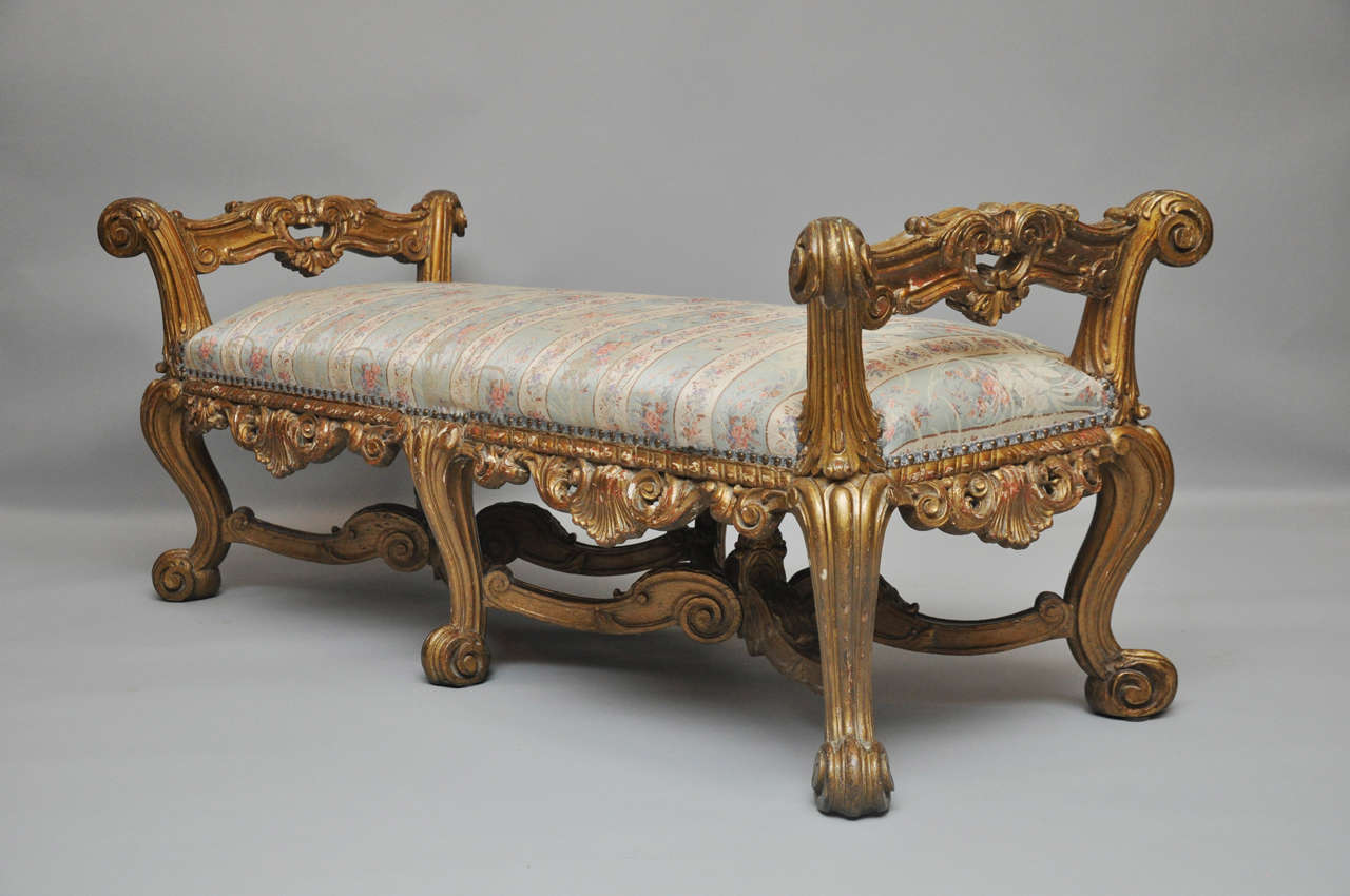 19th Century French Rococo Style Giltwood Bench