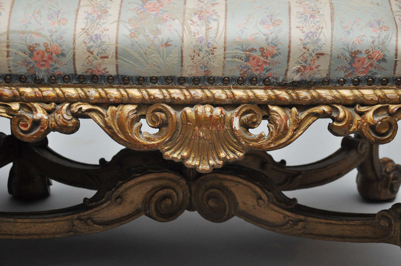 Carved 19th Century French Rococo Style Giltwood Bench