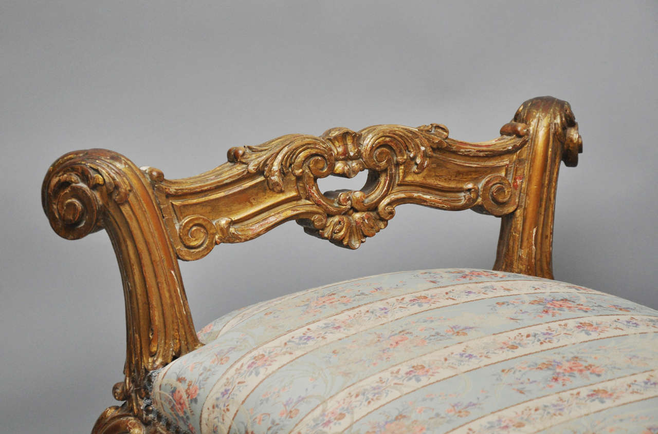 19th Century French Rococo Style Giltwood Bench 2