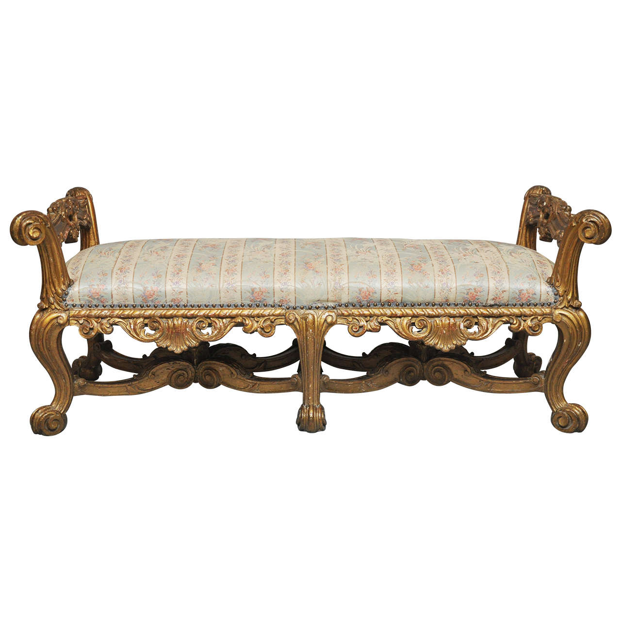 19th Century French Rococo Style Giltwood Bench