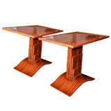 Pair of palisander rosewood end tables with ivory inlay