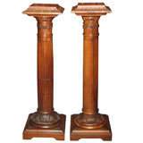 Pair of Antique Carved Walnut and Red Marble pedestals