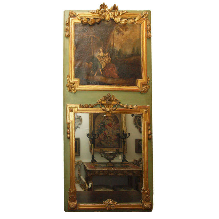 French Louis XVI Parcel Gilt Trumeau Mirror