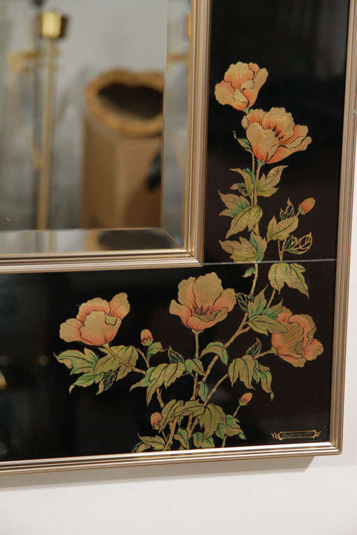 LaBarge Reverse Painted Brass Framed Mirror