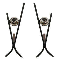 Pair of Art Deco Andirons with Polished Nickel Sphere by Deskey