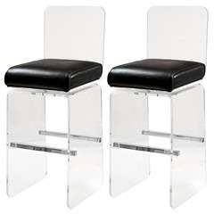 Set of Four Charles Hollis Jones Lucite and Chrome Bar Stools