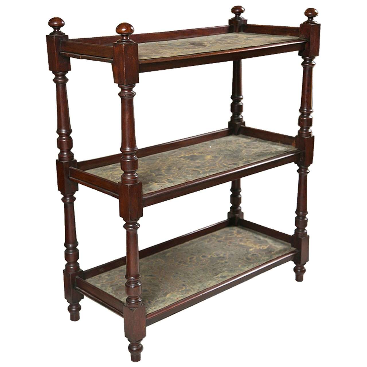 19th c Mahogany Three-Tier Trolly with Copper Shelf Lining