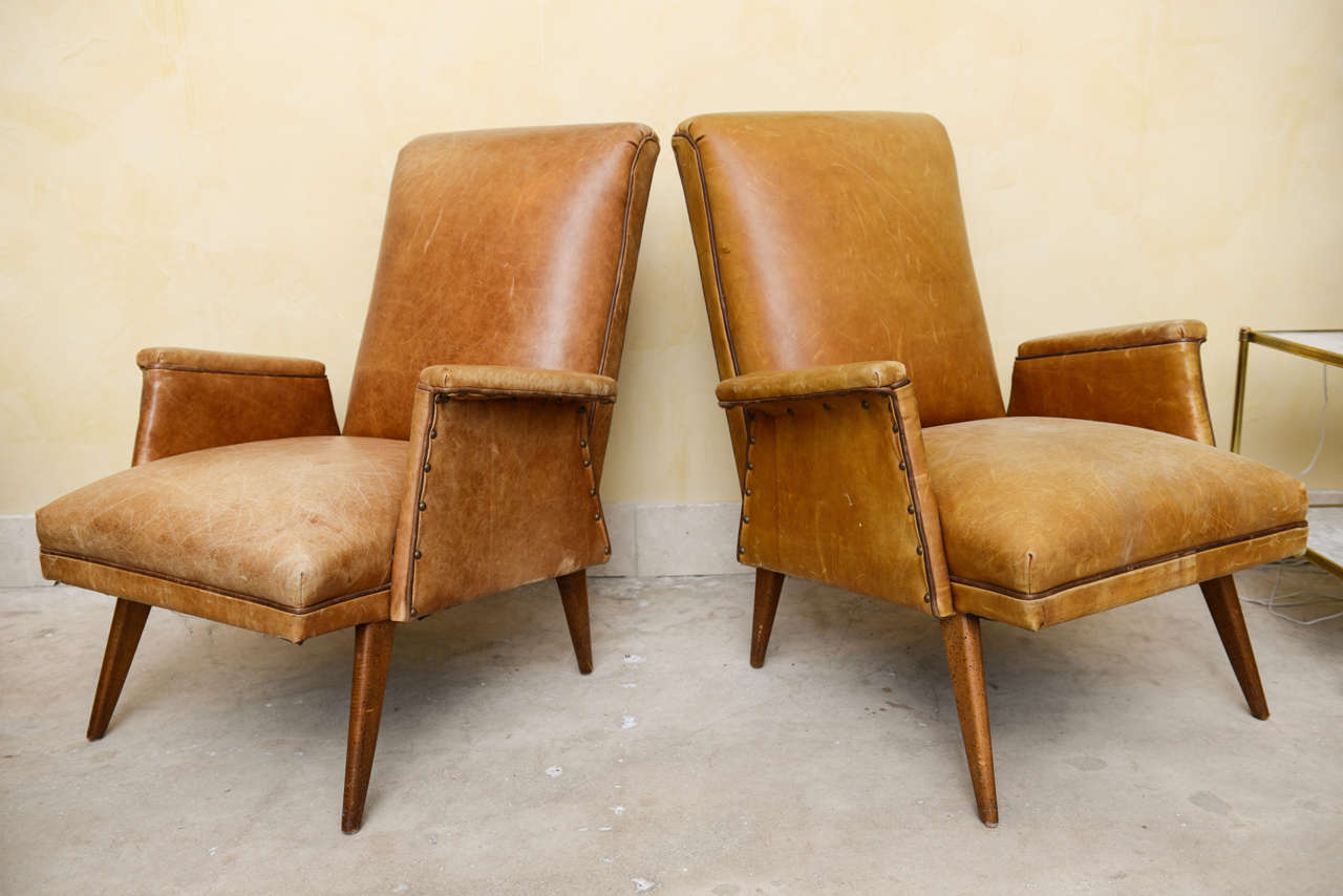 Mid Century Fabulous Modern Leather Armchairs In Excellent Condition In West Palm Beach, FL