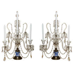 A Pair of 3 Light English Adam Style Girandoles with Wedgewood.