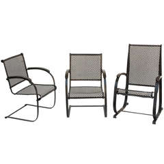 Suite of Three 1940's Iron Garden "Bouncer" Chairs